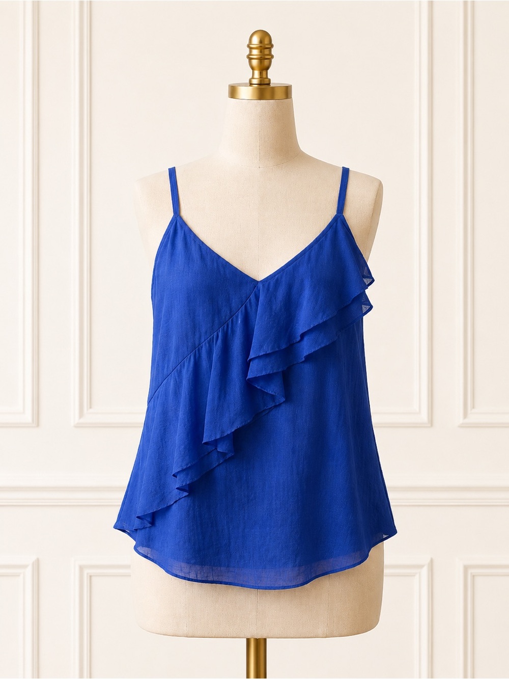 Franco Royal Blue Asymmetrical Ruffle Cami Tank Top Sz L NWT